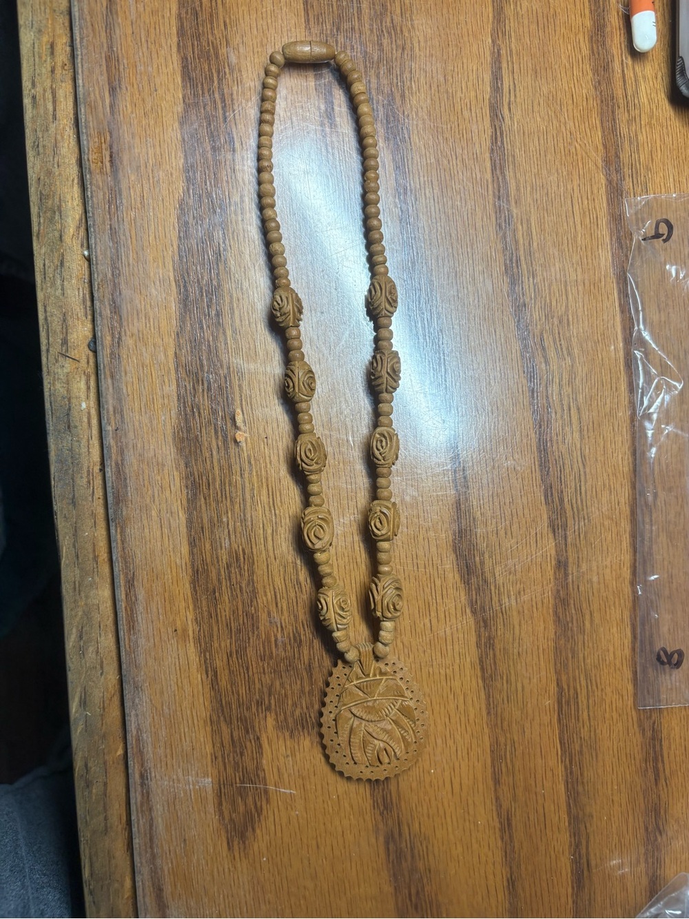 Handcarved Tan Wooden Pendant Necklace - Women Jewelry 9